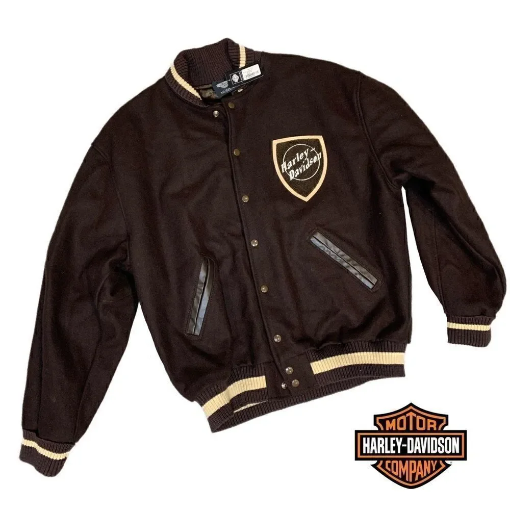 NWT Harley Davidson Museum Milwaukee brown wool varsity jacket